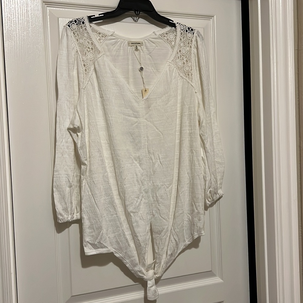 NWT MAX STUDIO Plus Crochet-Trim Tie-Waist Top